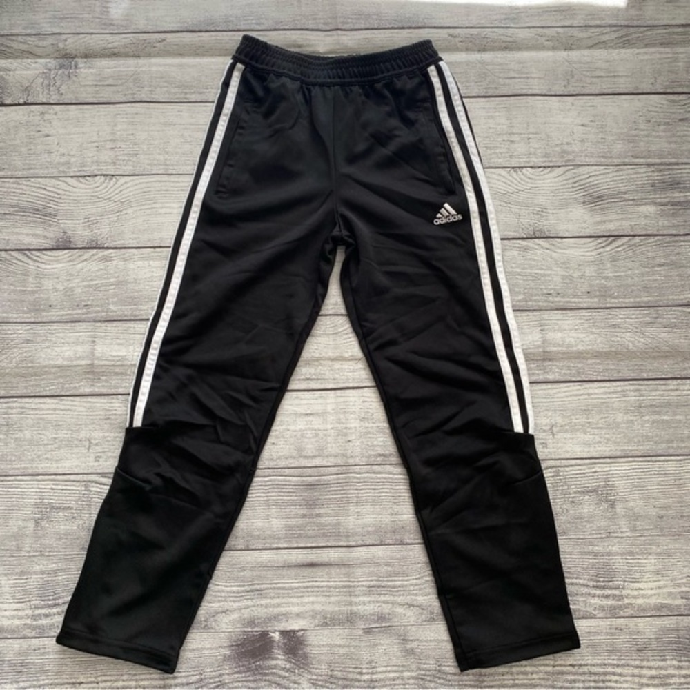 Adidas Track Soccer Black Pants Zipper Ankle Tapered Size 7X Unisex